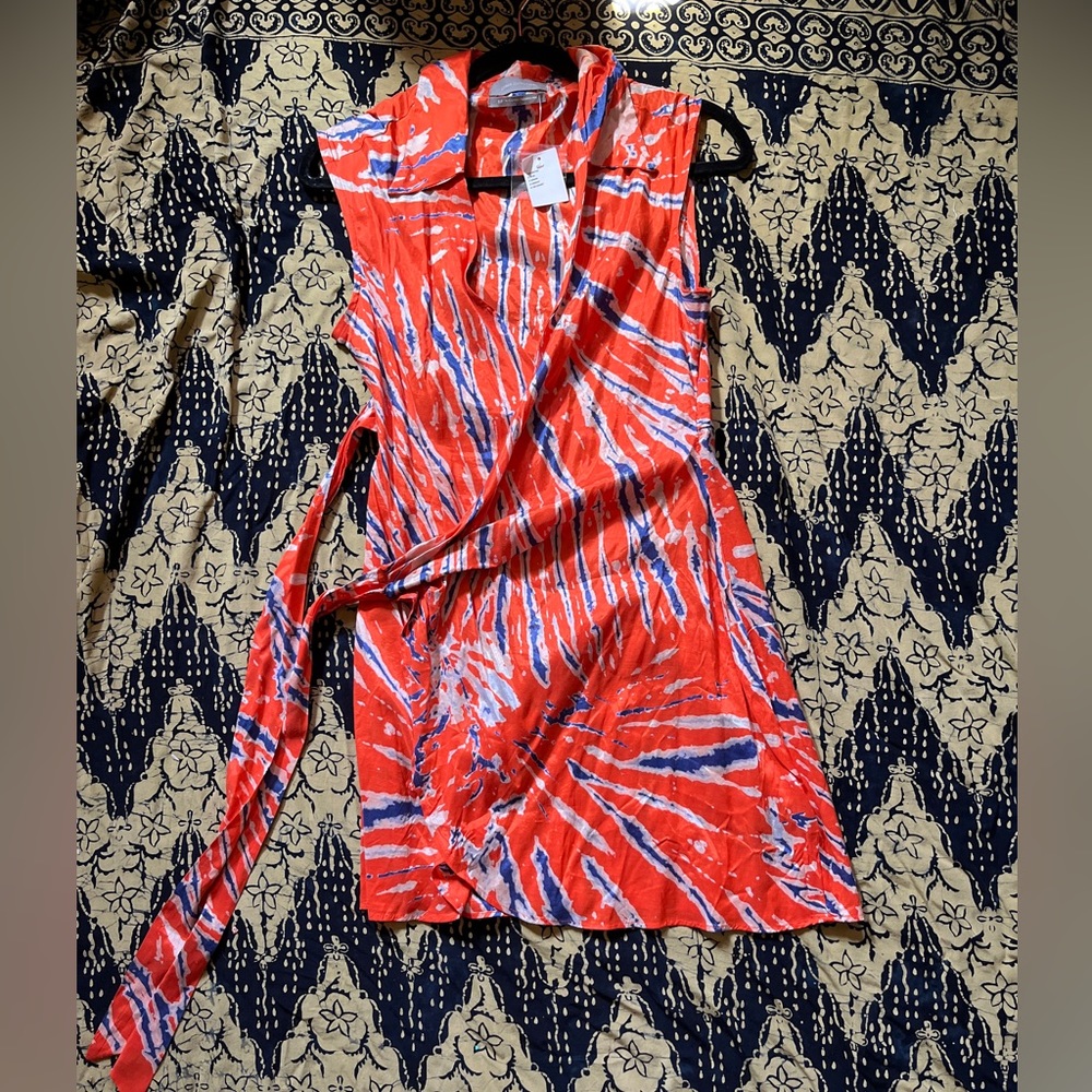 🩵Vibrant orange and blue Urban Outfitters wrap dress🩵